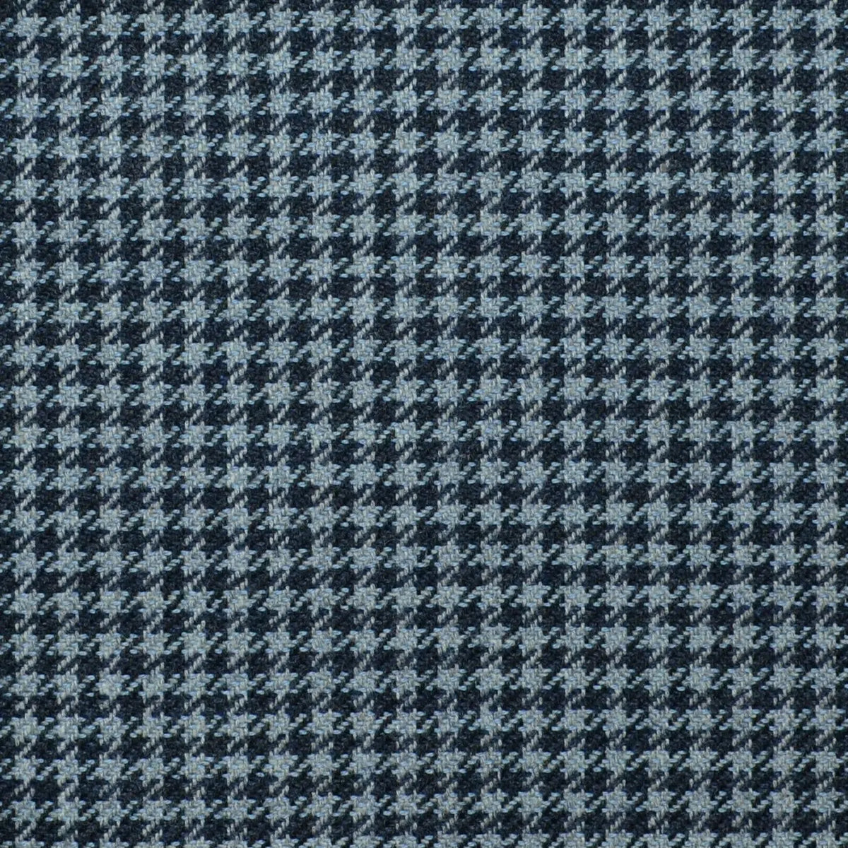 Denim Blue and Navy Blue Dogtooth Check Wool, Cotton & Cashmere
