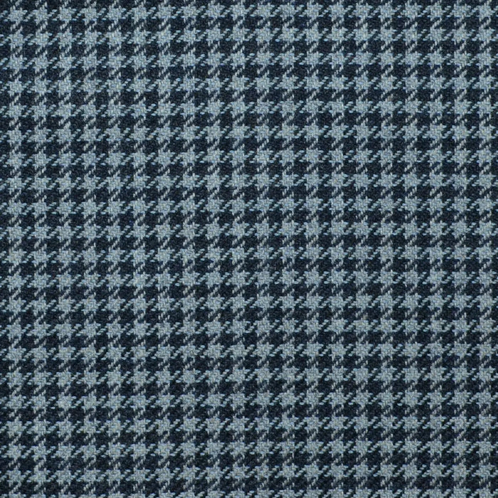 Denim Blue and Navy Blue Dogtooth Check Wool, Cotton & Cashmere