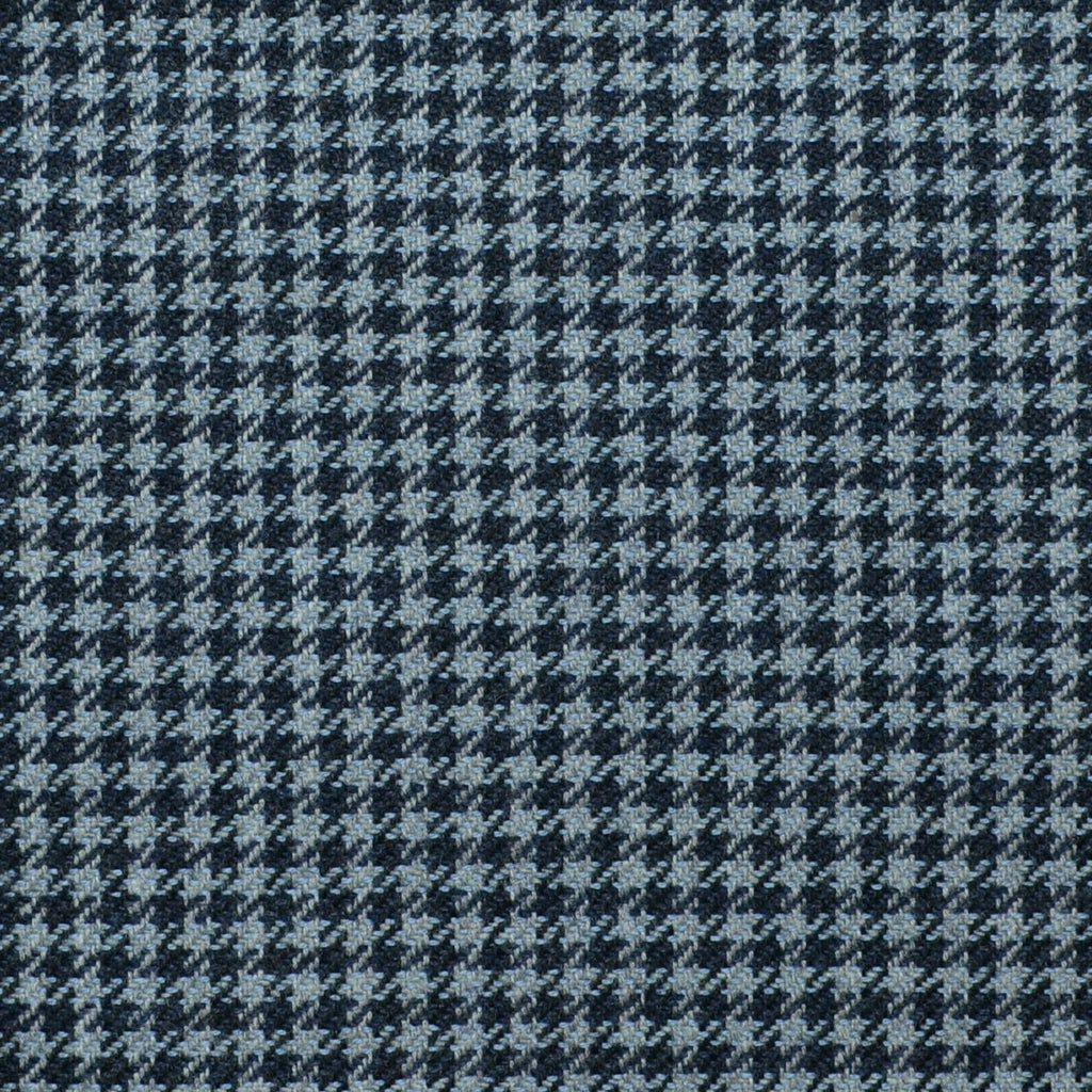 Denim Blue and Navy Blue Dogtooth Check Wool, Cotton & Cashmere