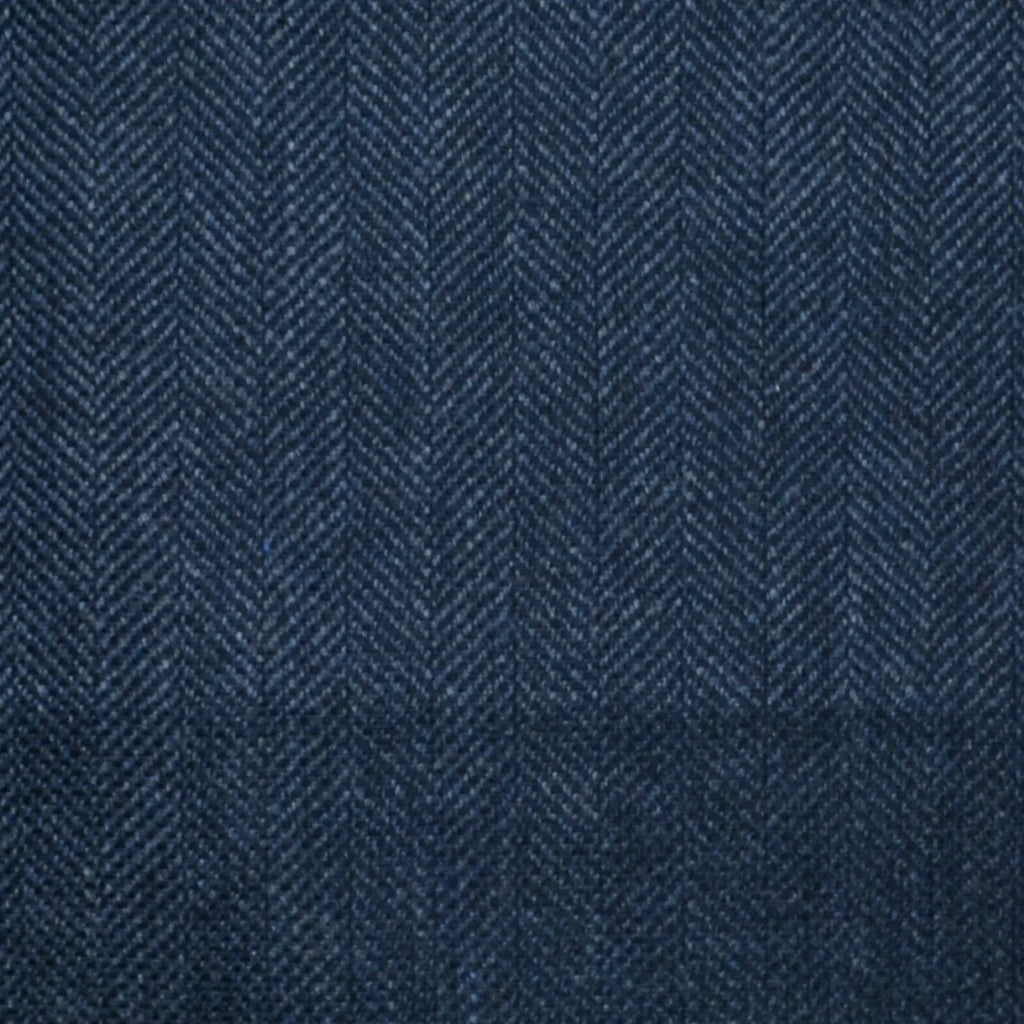 Bright Navy Blue Herringbone Wool, Cotton & Cashmere