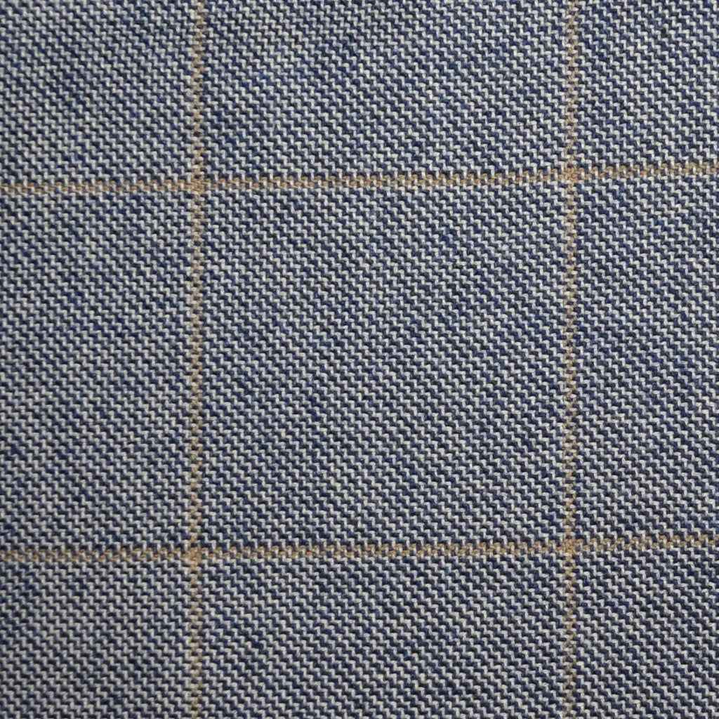Grey/Brown with Tan Window Pane Check Wool, Cotton & Cashmere