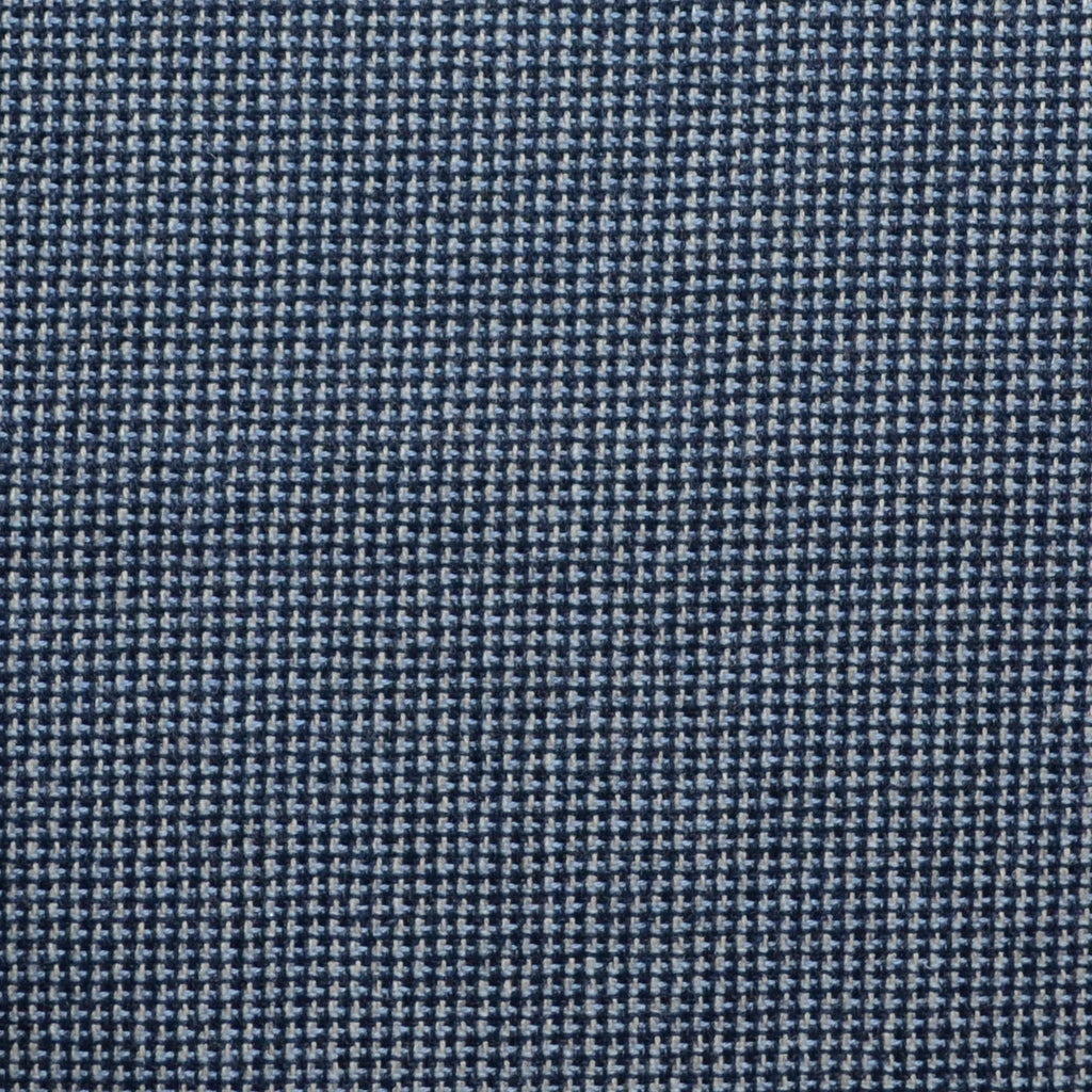Denim Blue and Navy Blue Small Check Wool, Cotton & Cashmere