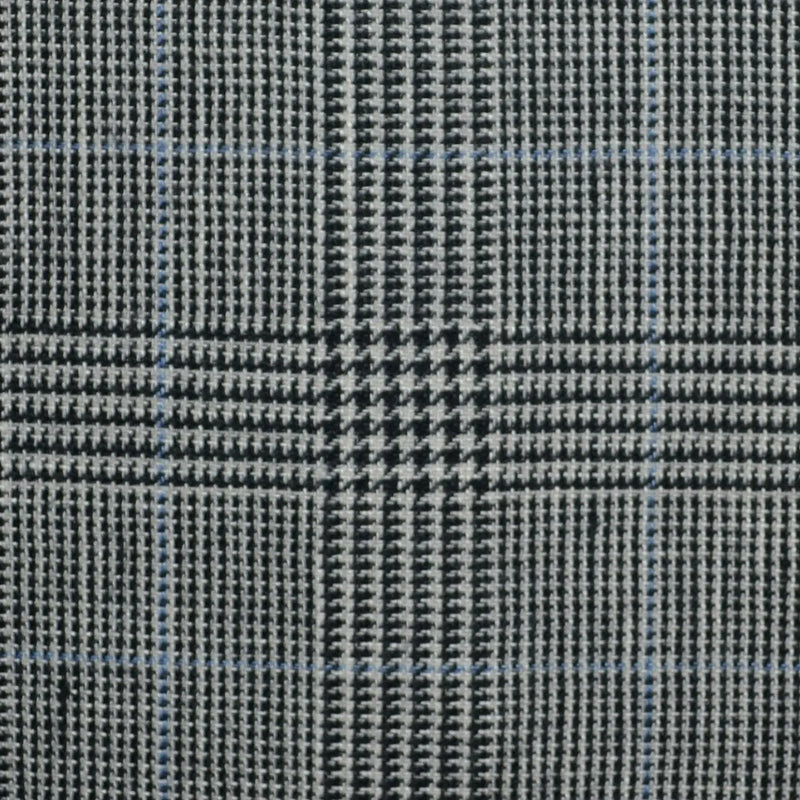 Grey and Dark Grey with Blue Prince of Wales Check Wool & Linen