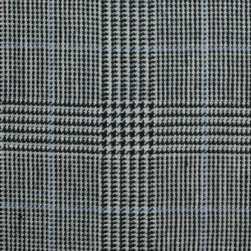 Grey and Dark Grey with Blue Prince of Wales Check Wool & Linen