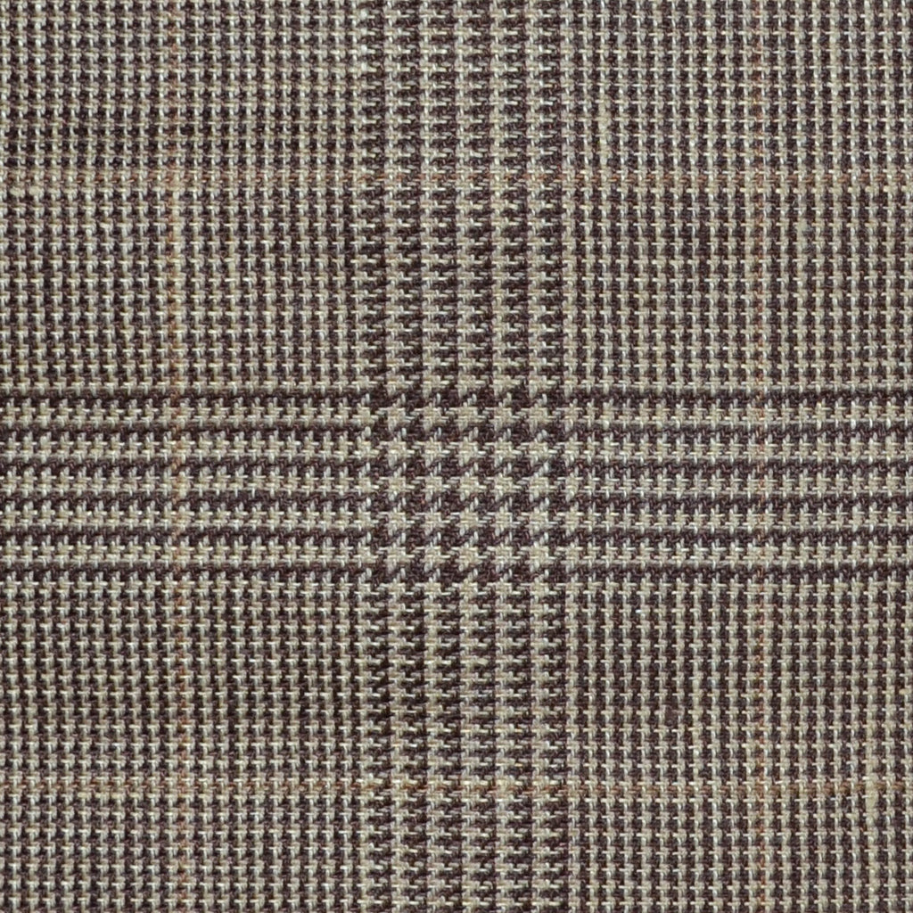 Brown and Dark Brown with Tan Prince of Wales Check Wool & Linen