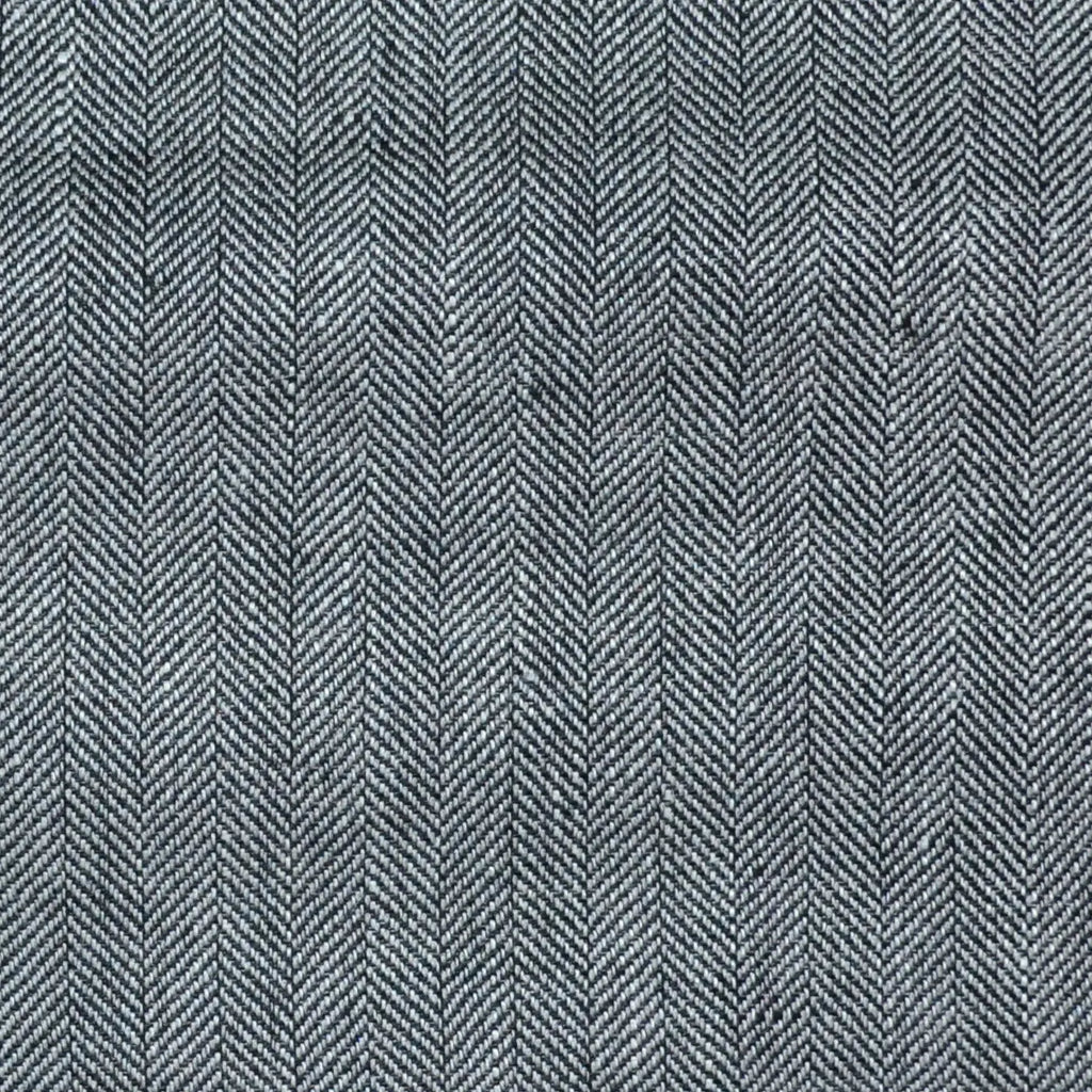 Grey and Navy Blue Herringbone Wool & Linen