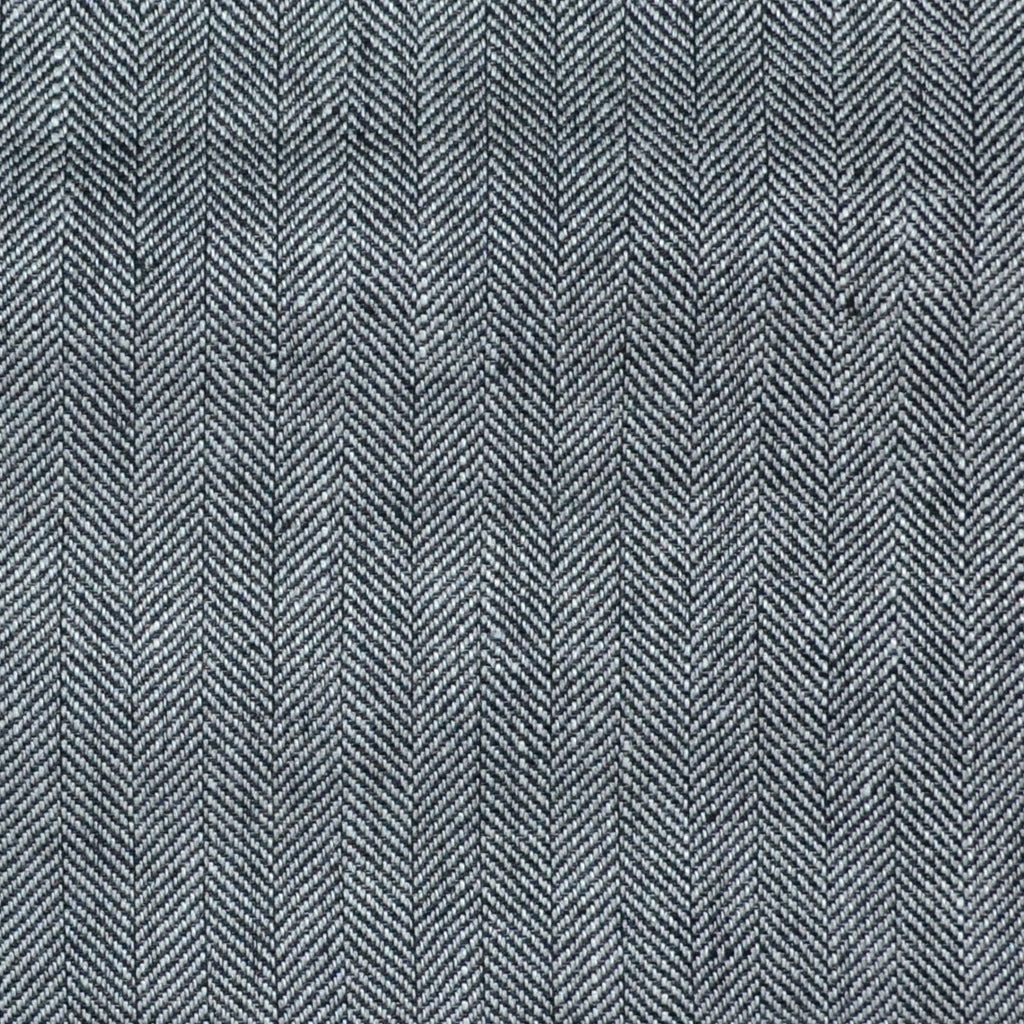 Grey and Navy Blue Herringbone Wool & Linen