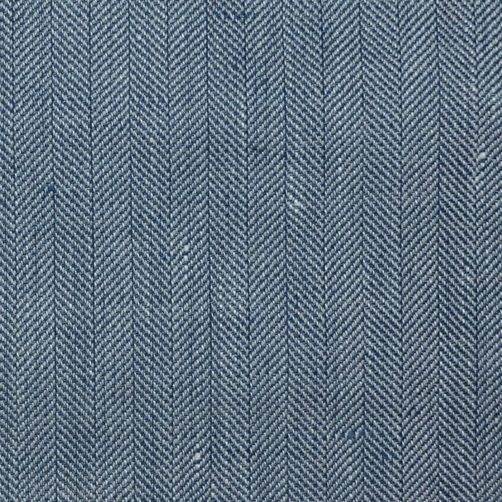 Denim Blue and Light Grey Herringbone Wool & Linen