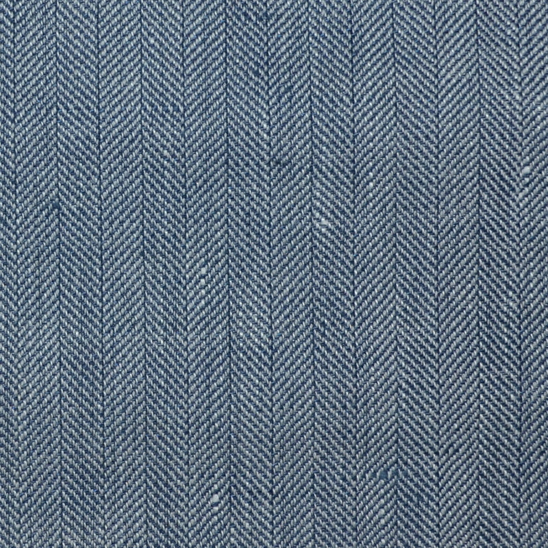 Denim Blue and Light Grey Herringbone Wool & Linen