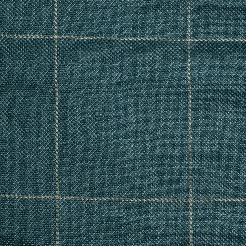 Dark Green and Bottle Green Pick and Pick with Tan Window Pane Check Wool & Linen