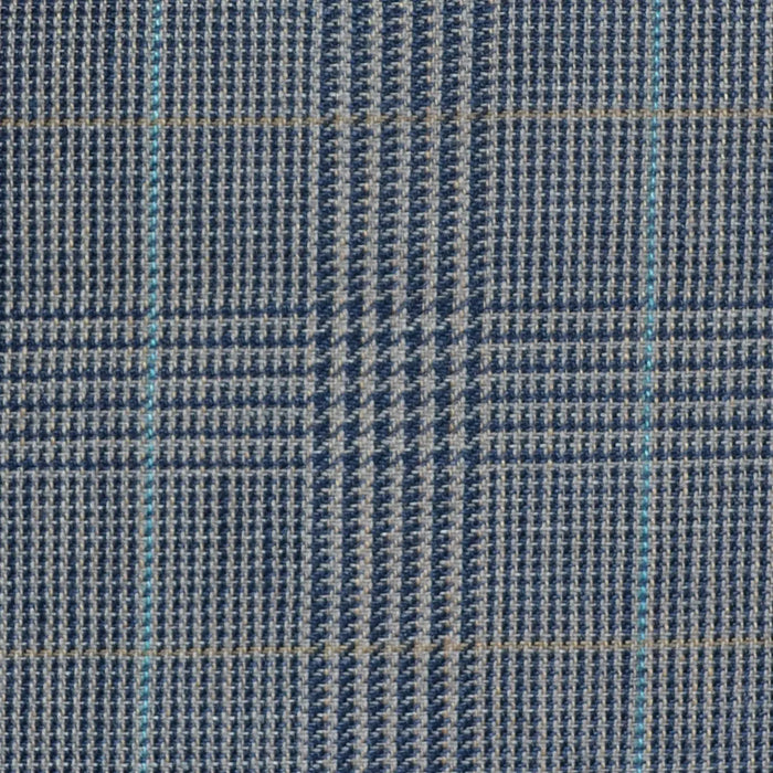 Light Brown and Navy Blue with Light Blue and Tan Prince of Wales Check Wool & Linen