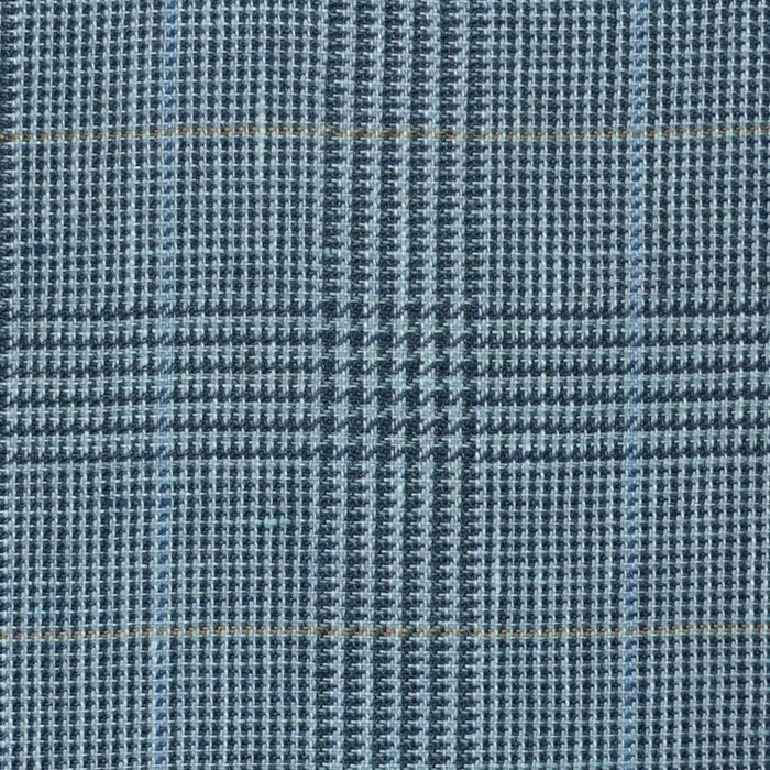Light Blue and Navy Blue with Light Blue and Tan Prince of Wales Check Wool & Linen