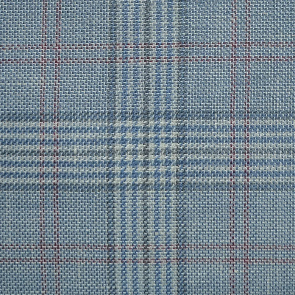 Light Blue and Grey with Red Plaid Check Wool & Linen