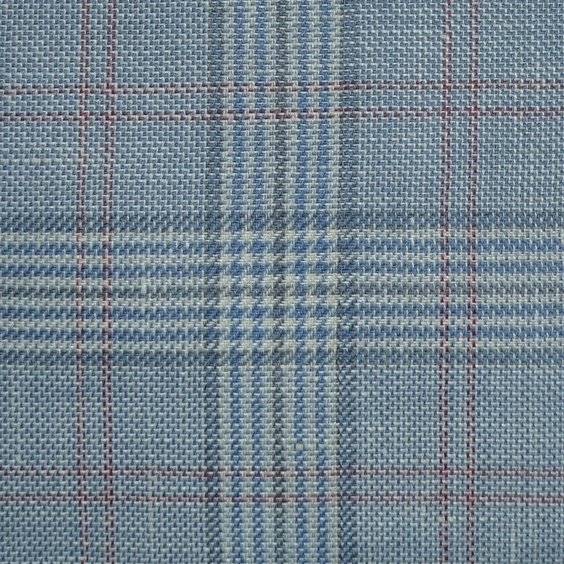 Light Blue and Grey with Red Plaid Check Wool & Linen