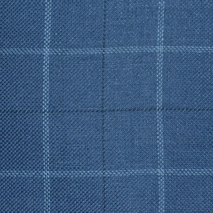 Medium Blue with Light Blue and Navy Blue Multi Check Wool & Linen