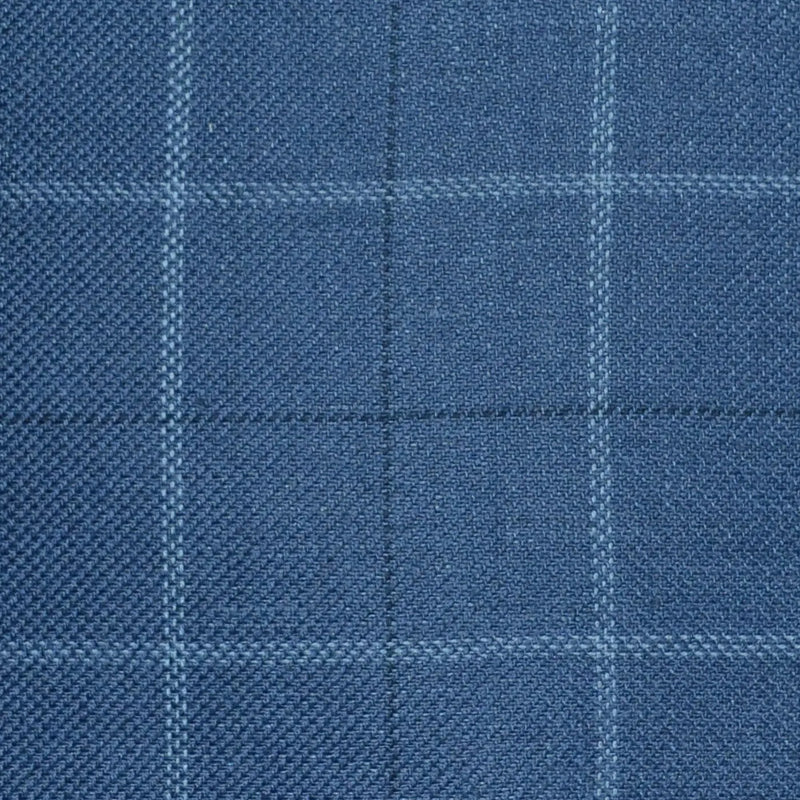 Medium Blue with Light Blue and Navy Blue Multi Check Wool & Linen