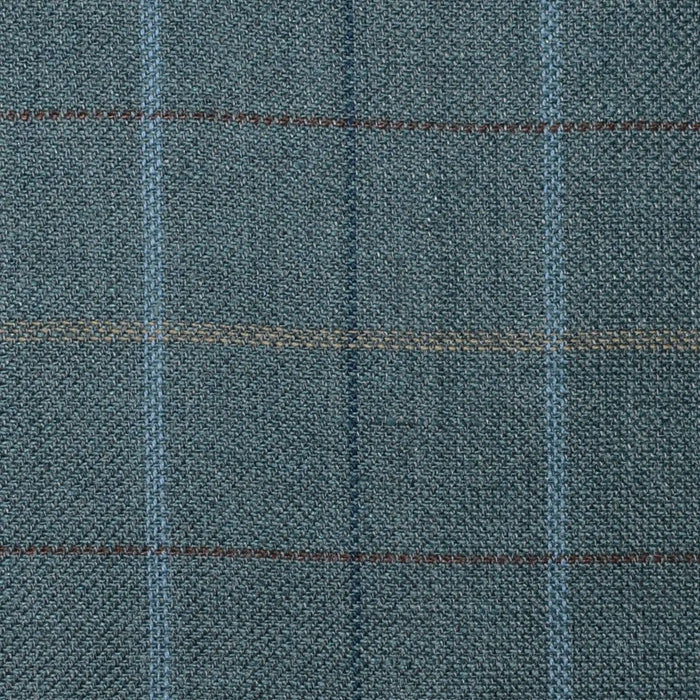 Green with Light Blue, Brown, Tan and Navy Blue Multi Check Wool & Linen