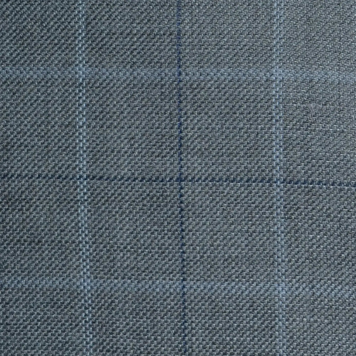 Grey with Light Blue and Navy Blue Multi Check Wool & Linen