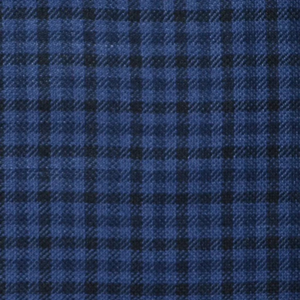 Royal Blue and Navy Blue Small Box Check Wool & Linen