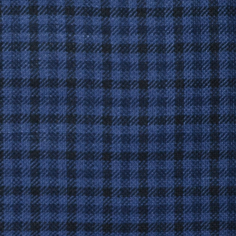Royal Blue and Navy Blue Small Box Check Wool & Linen