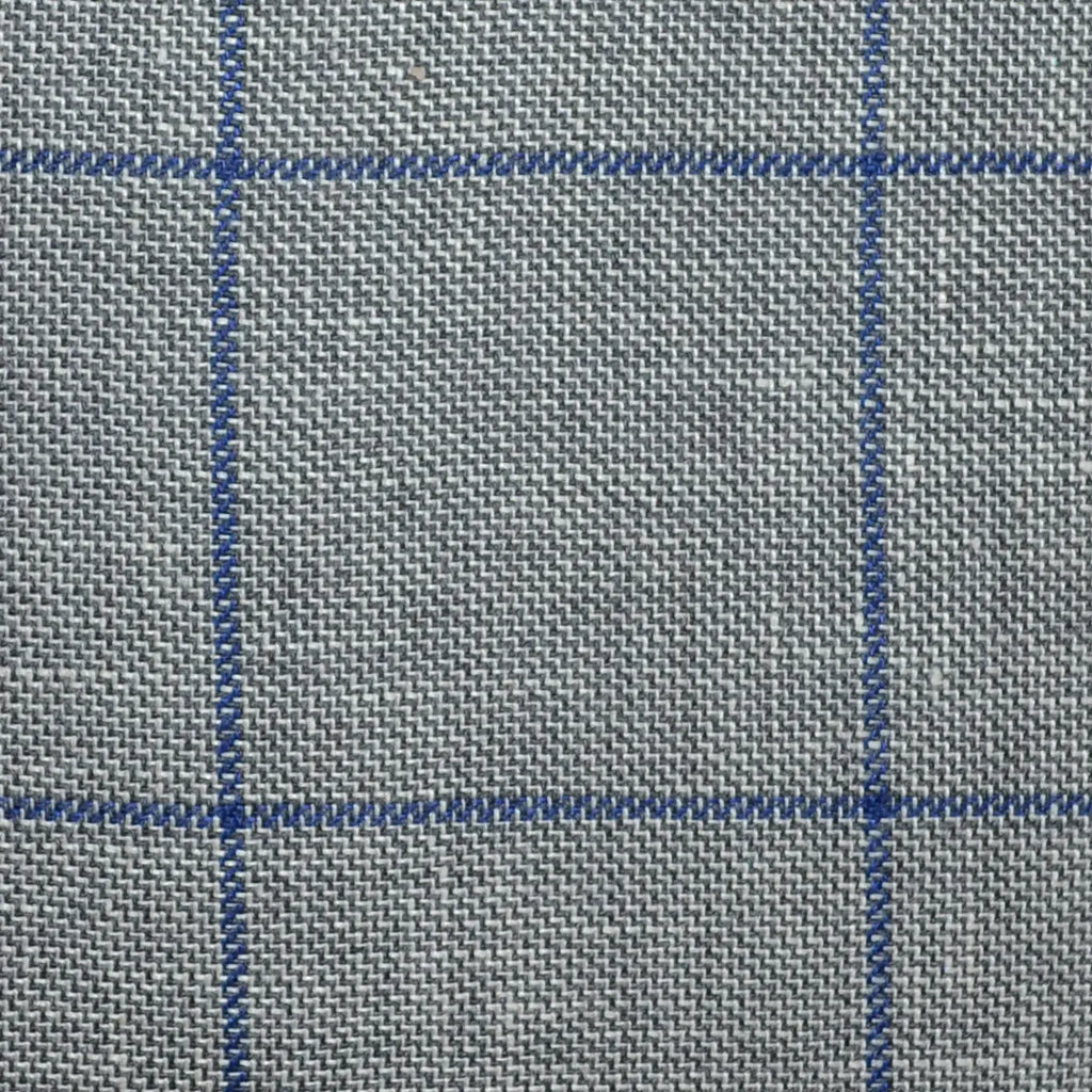 Medium Grey Pick and Pick with Royal Blue Window Pane Check Wool ...