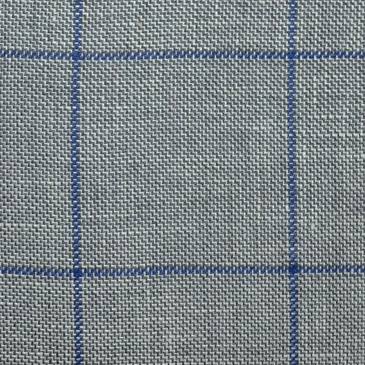 Medium Grey Pick and Pick with Royal Blue Window Pane Check Wool & Linen