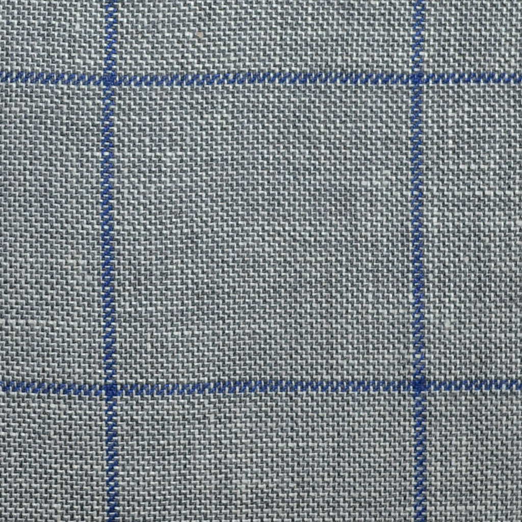 Medium Grey Pick and Pick with Royal Blue Window Pane Check Wool & Linen