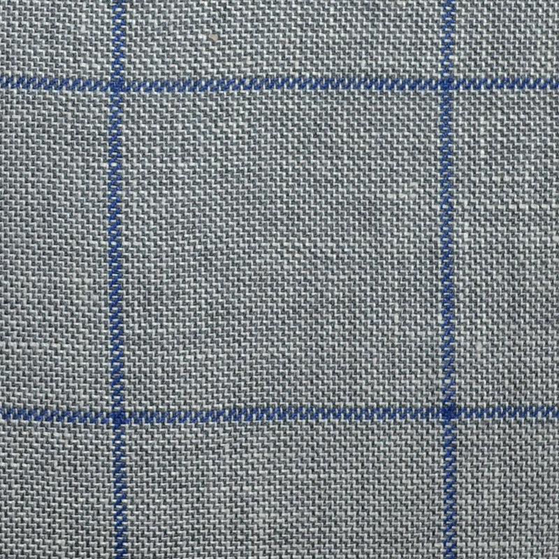 Medium Grey Pick and Pick with Royal Blue Window Pane Check Wool & Linen