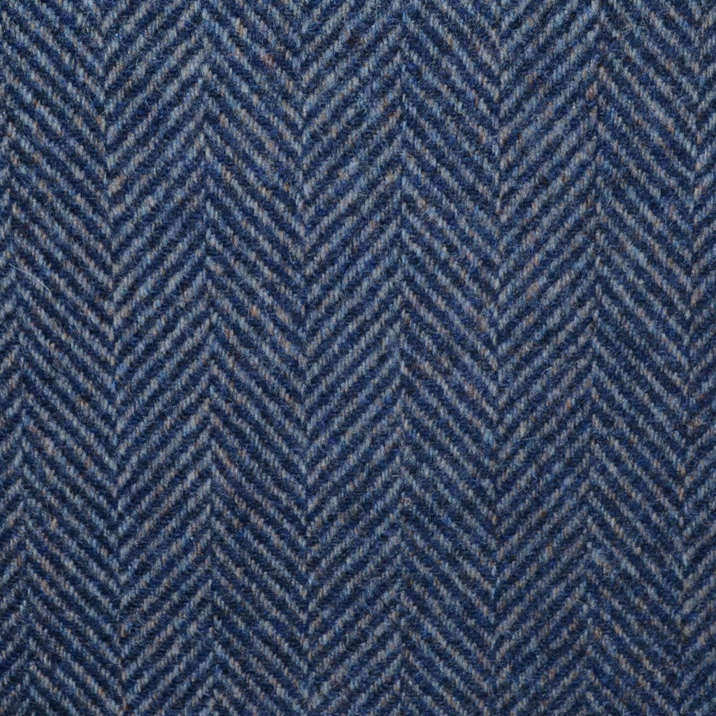 Denim and Navy Blue All Wool Herringbone Coating