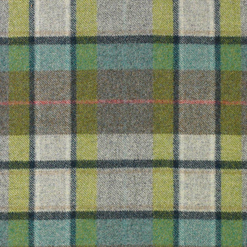 Light Grey and Medium Grey with Aqua Blue, Green and Lime Plaid Check Coating
