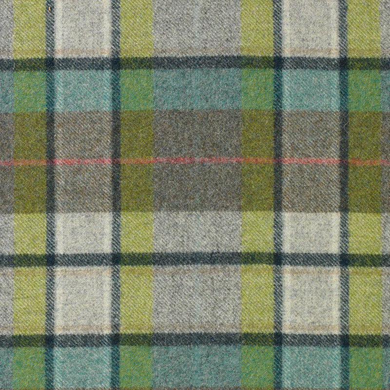 Light Grey and Medium Grey with Aqua Blue, Green and Lime Plaid Check Coating