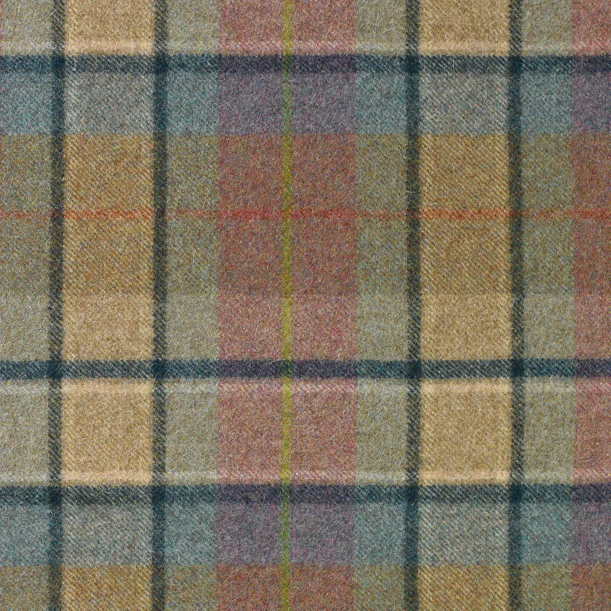 Heather and Brown with Aqua Blue, Teal and Lime Plaid Check Coating