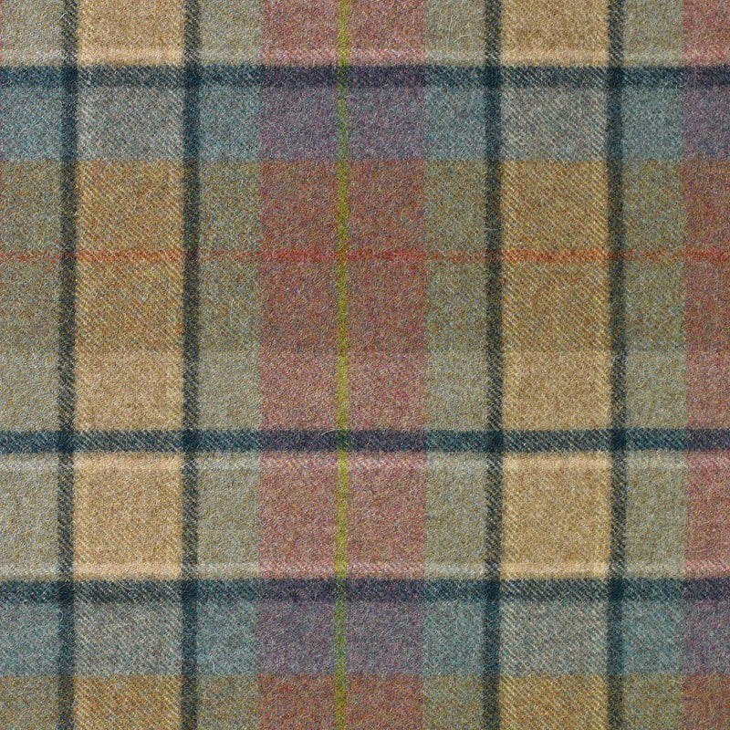 Heather and Brown with Aqua Blue, Teal and Lime Plaid Check Coating