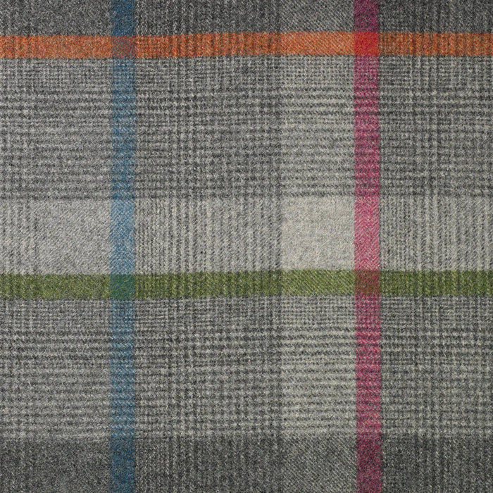 Light Grey and Medium Grey with Orange and Blue Plaid Check Coating