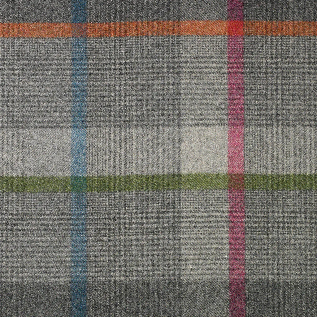 Light Grey and Medium Grey with Orange and Blue Plaid Check Coating