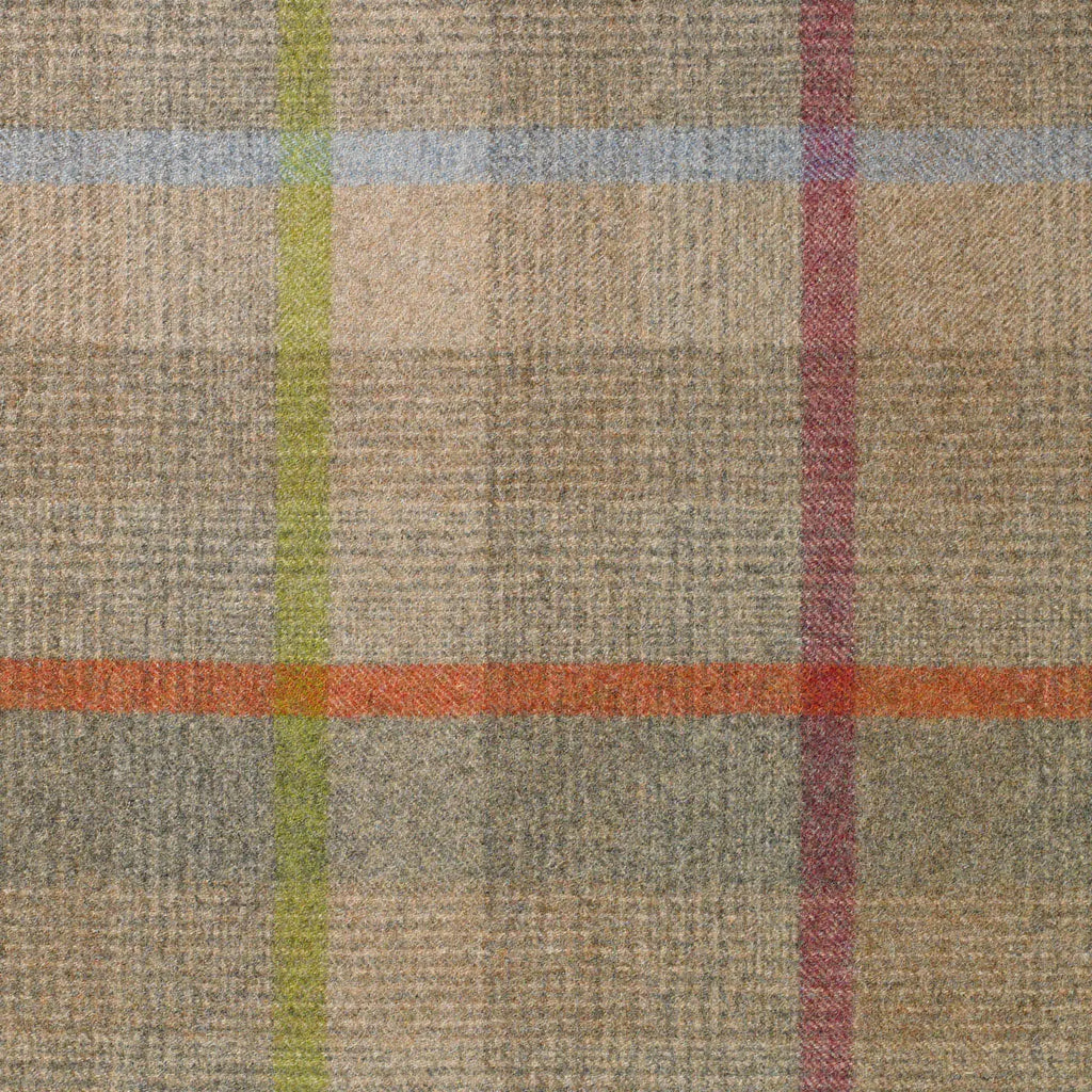 Grey and Beige with Orange and Green Plaid Check Coating