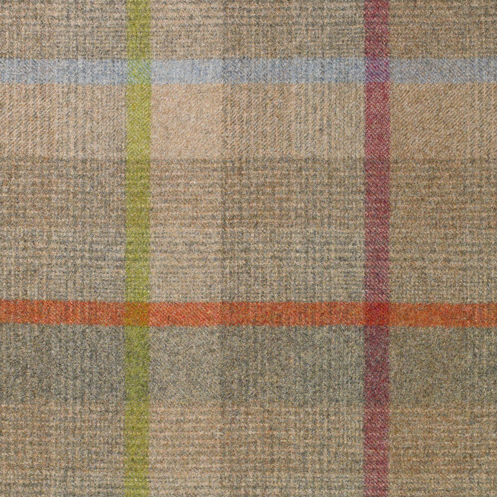 Grey and Beige with Orange and Green Plaid Check Coating