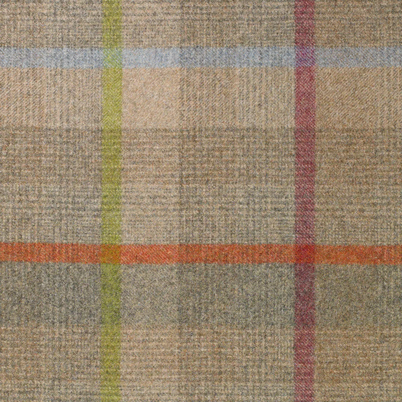 Grey and Beige with Orange and Green Plaid Check Coating