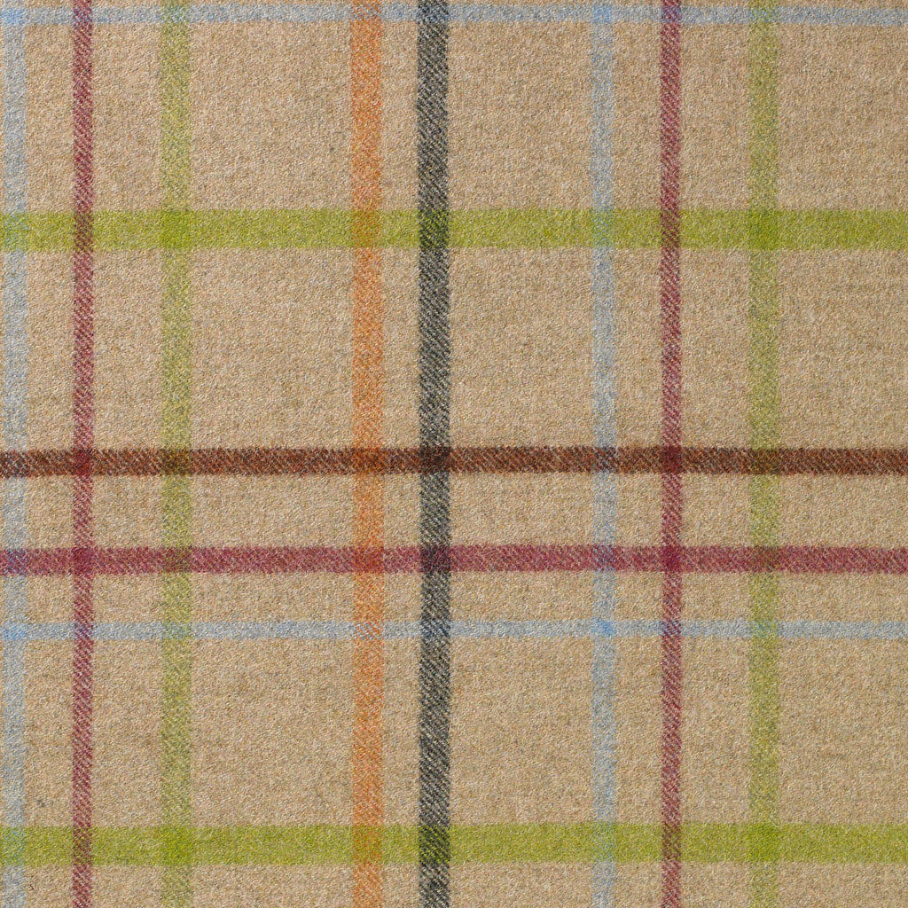 Beige with Blue, Pink and Green Plaid Check Coating