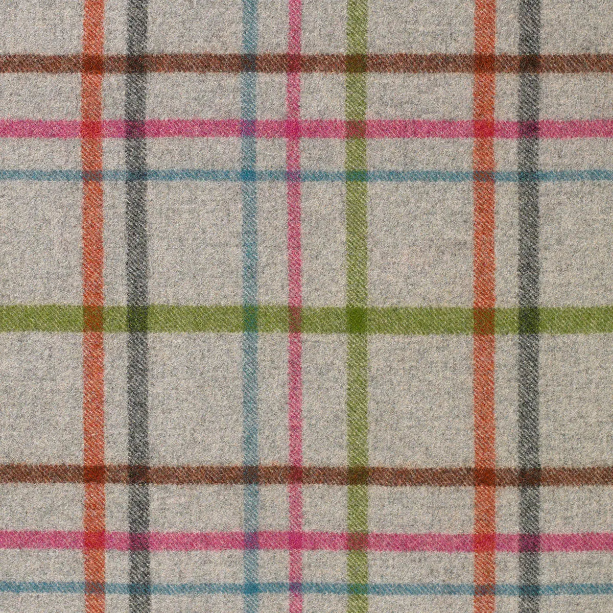 Light Grey with Orange, Brown, Pink and Blue Plaid Check Coating