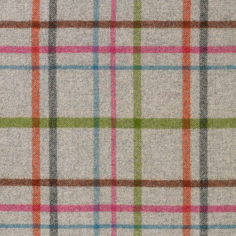 Light Grey with Orange, Brown, Pink and Blue Plaid Check Coating