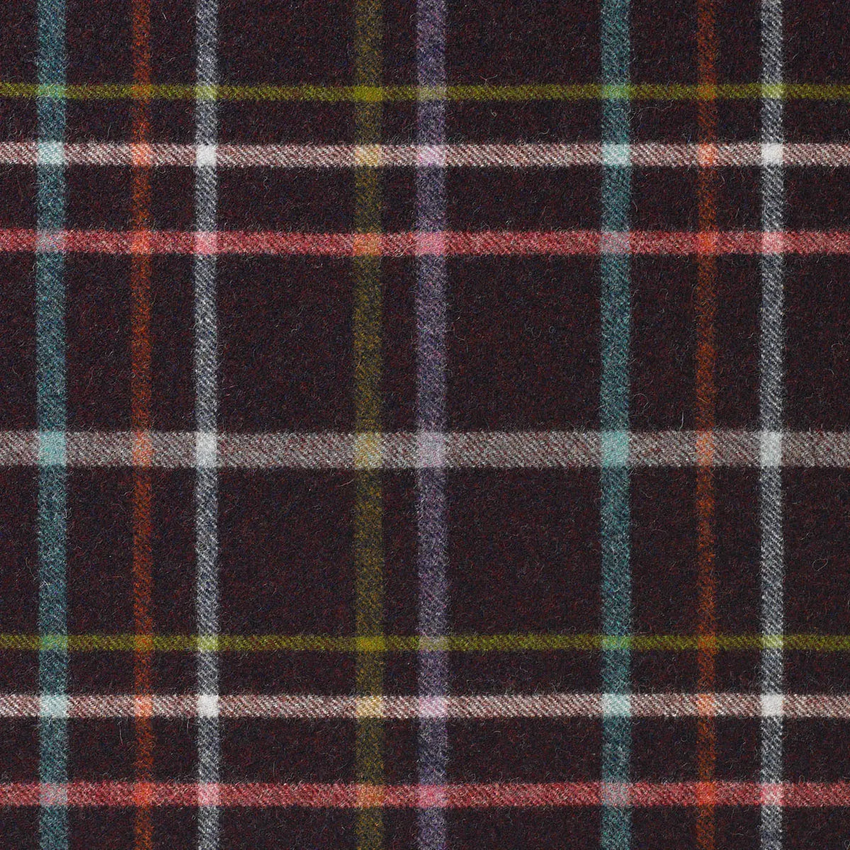 Dark Brown with Pink, Tan, Green and Aqua Blue Plaid Check Coating