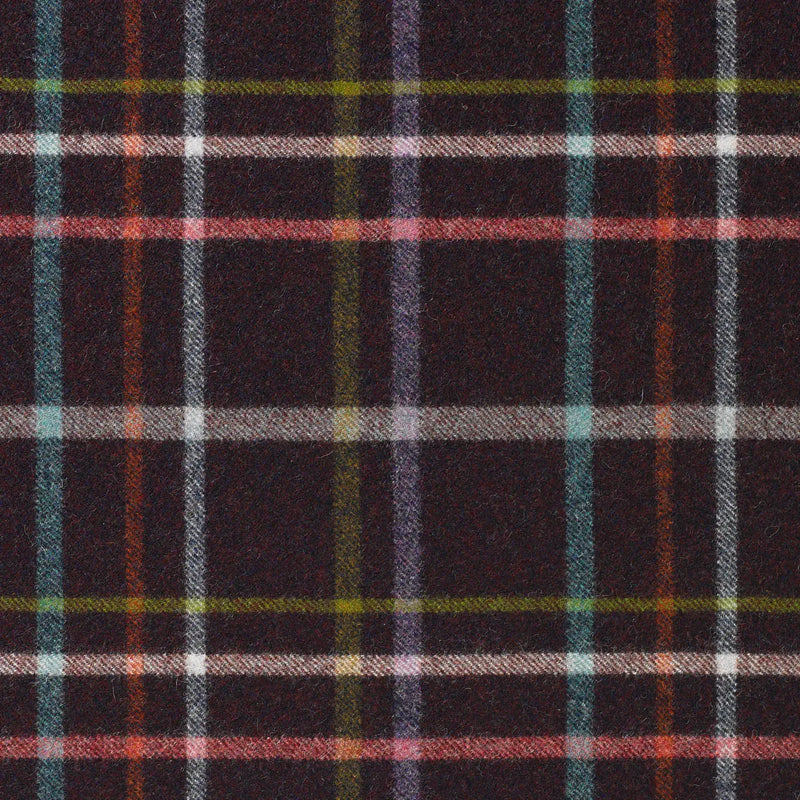 Dark Brown with Pink, Tan, Green and Aqua Blue Plaid Check Coating
