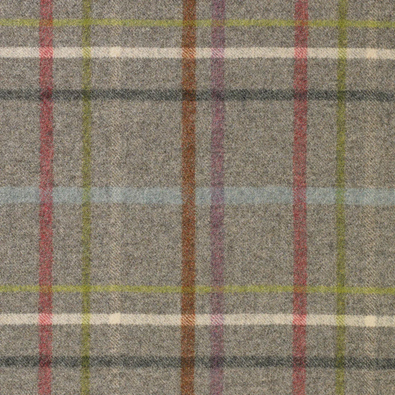 Light Grey with Dark Grey, Purple, Orange, Cream and Green Plaid Check Coating