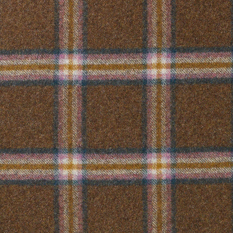 Brown with Teal Blue, Beige and Pink Plaid Check Coating