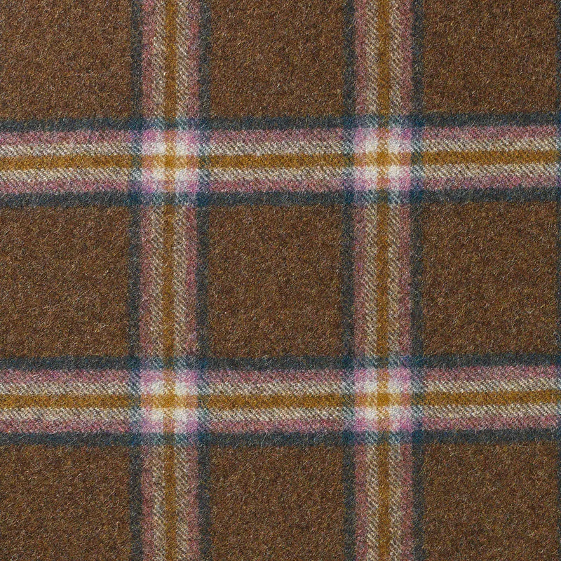 Brown with Teal Blue, Beige and Pink Plaid Check Coating