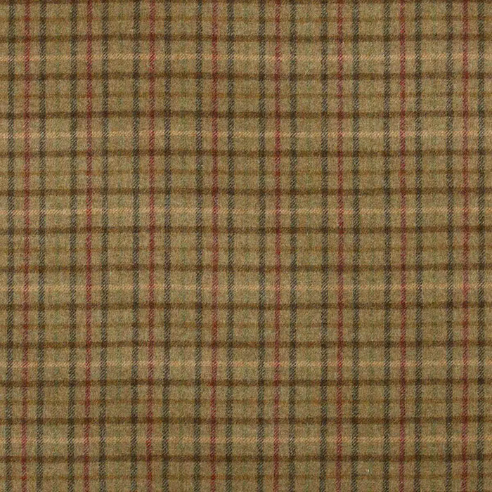 Green with Brown, Green, Red & Beige Plaid Check Coating