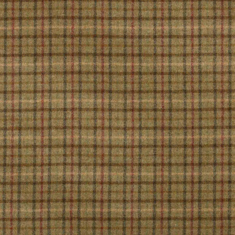 Green with Brown, Green, Red & Beige Plaid Check Coating