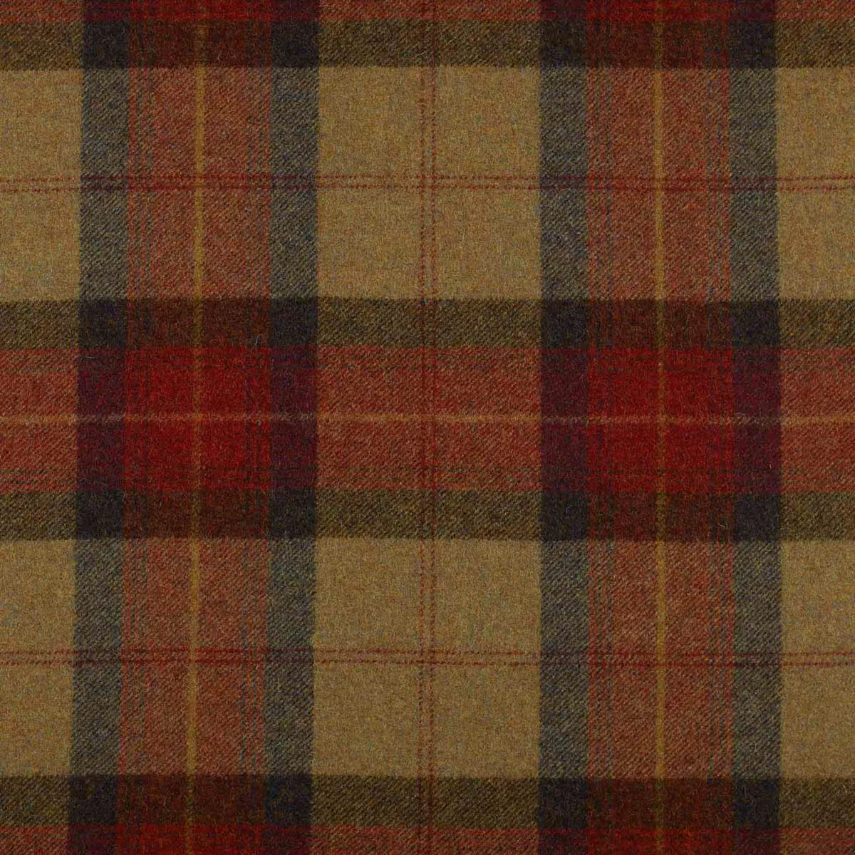 Red with Green, Navy & Tan Plaid Check Coating