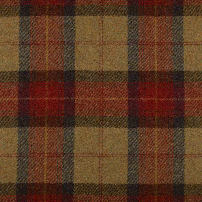 Red with Green, Navy & Tan Plaid Check Coating